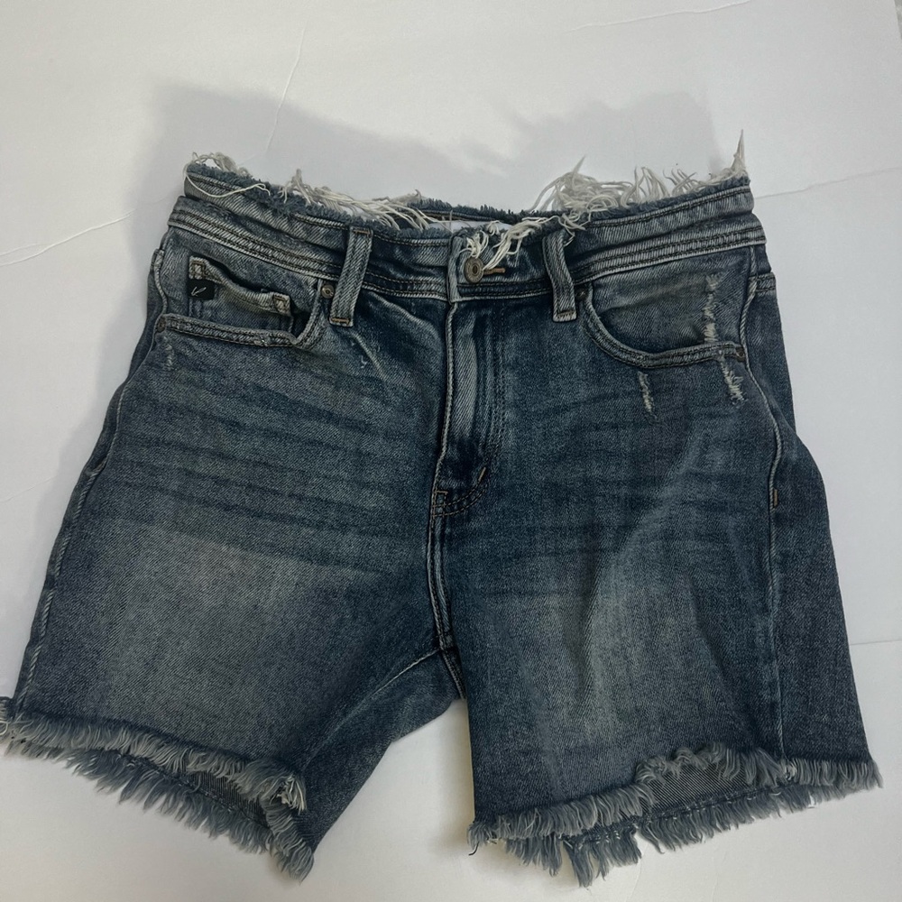 KanCan Dark Blue Frayed Jean Shorts